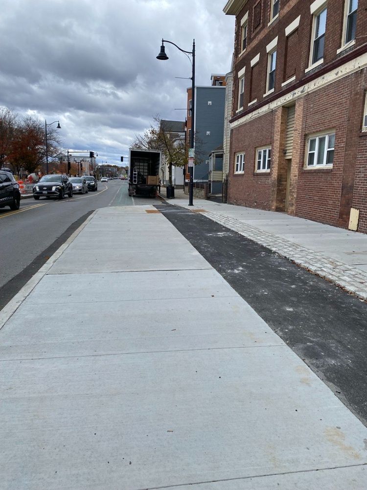 New future floating bus stop on Somerville Ave near Central Street.
