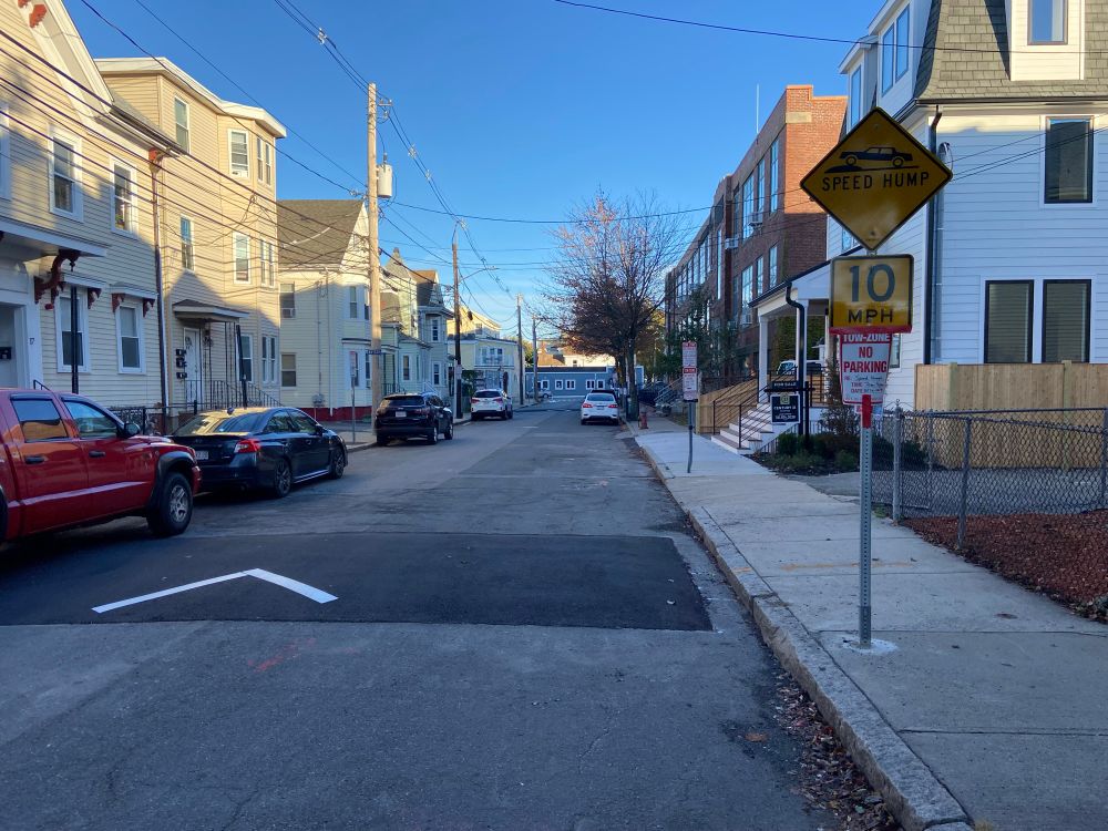 One of three new speed humps on Bonair Street.