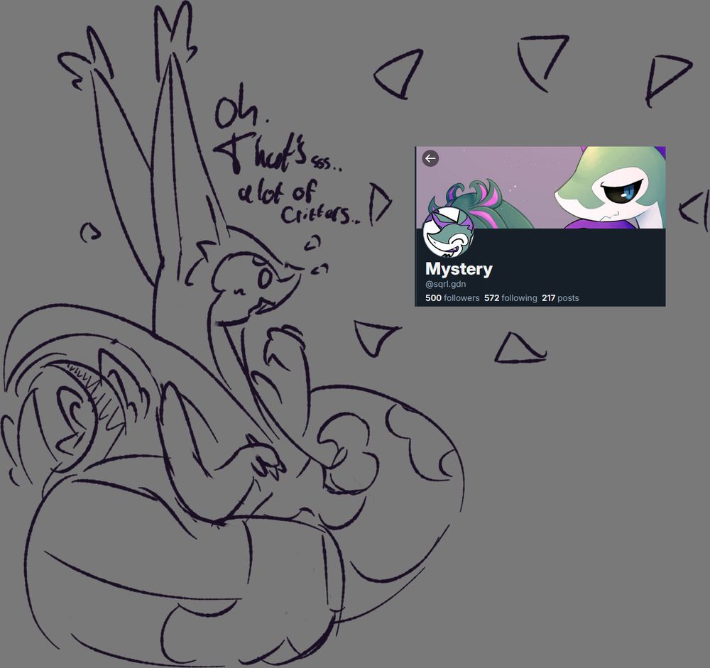 A doodle of a snake, surprised at the milestone of 500 followers.