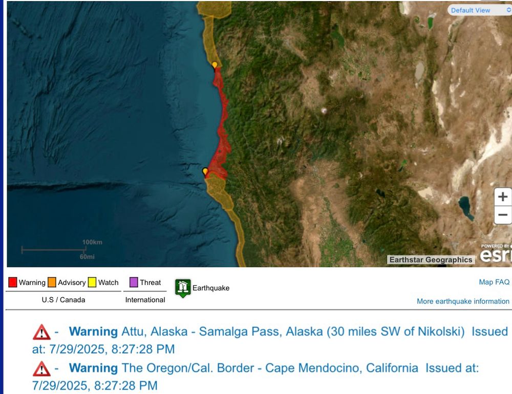 Image of the coast of California showing the area between the state line and cape Mendocino in red. 
