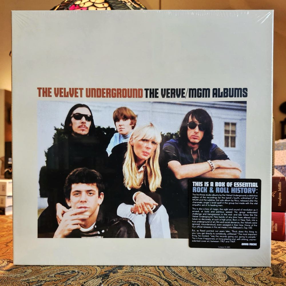 Pictured is the front cover of the 5-LP  vinyl boxed set “The Verve/MGM Albums” by The Velvet Underground, reissued this year. (2025)