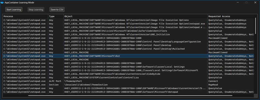 AppContainer Permissive Learning Mode