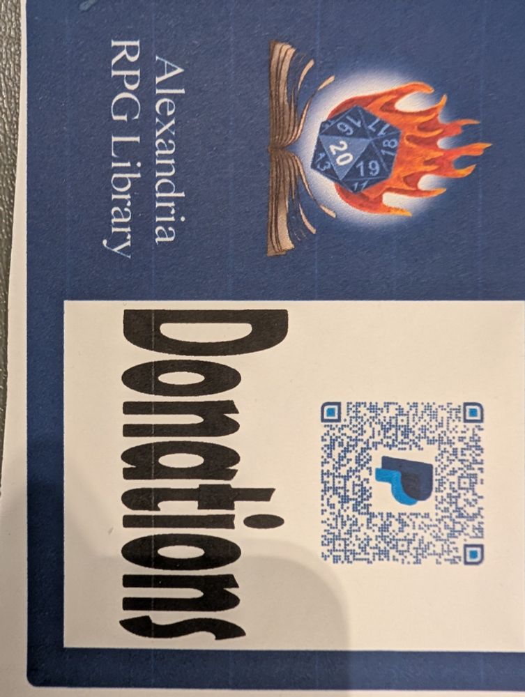 A flyer seeking donations for a non-profit RPG library 