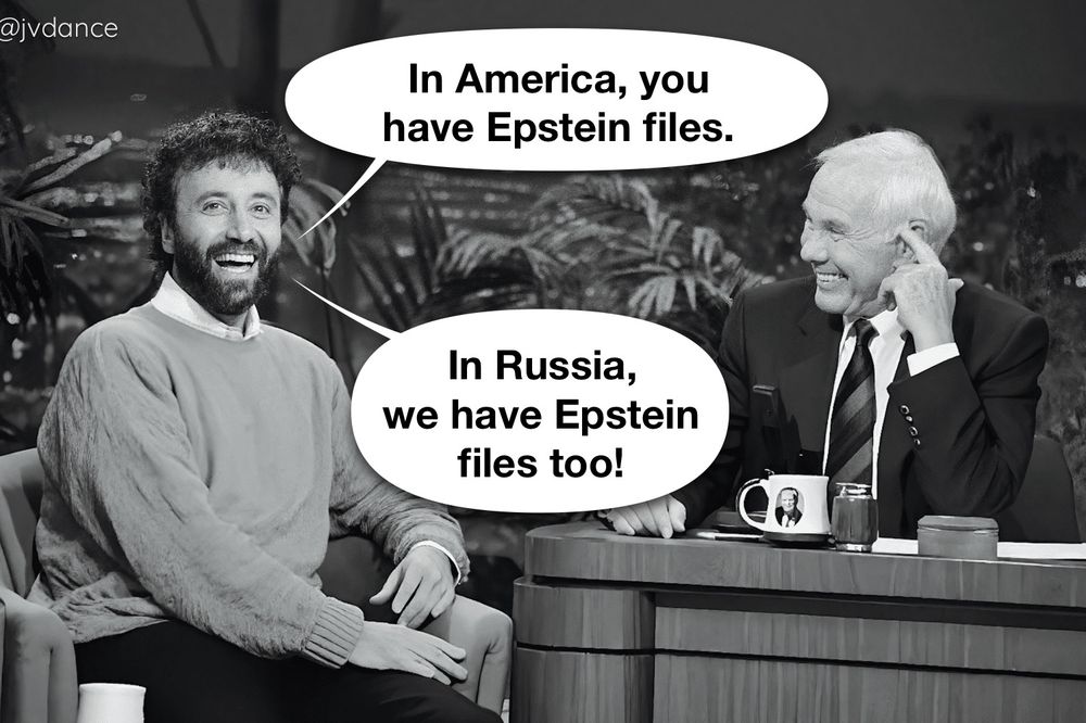 Yakov Smirnoff saying to Johnny Carson: “in America, you have the Epstein files. In Russia, we have the Epstein files too!”