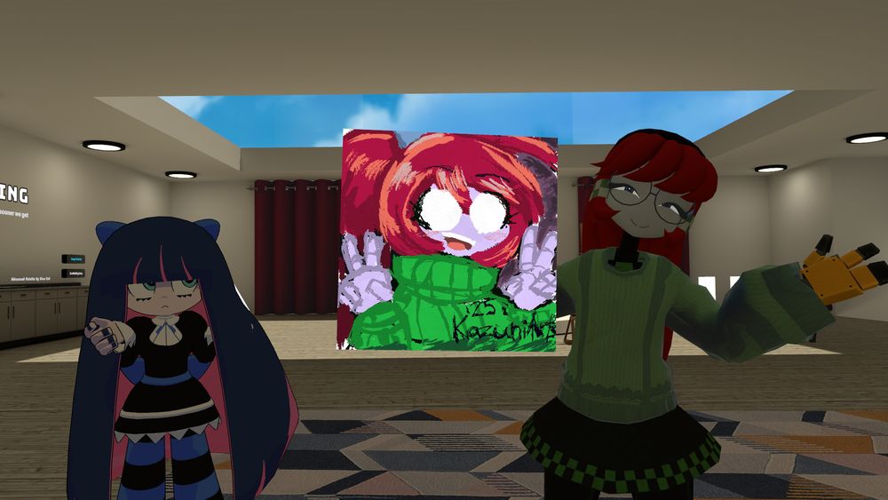 Me, Edifice, my drawing of Edifice, and Stocking from Panty of Stocking posing in front of a mirror!