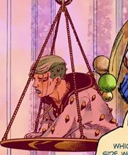 Bust of Jobin in one side of a scale 