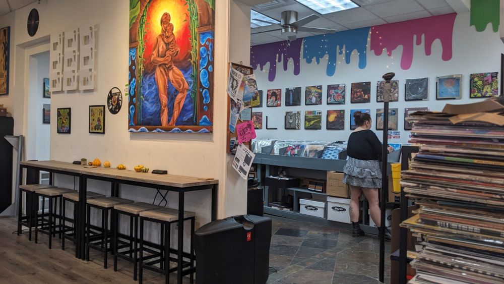 Small business coffee shop and record store.