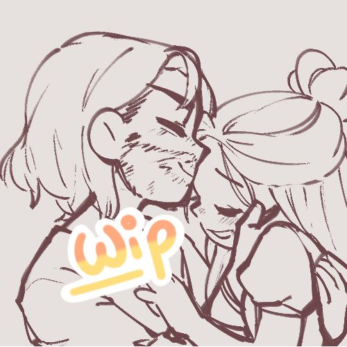Clean digital sketch of two characters.
The man gently kisses the woman’s forehead while cupping her cheek.
She smiles softly.nThe scene feels warm and affectionate.