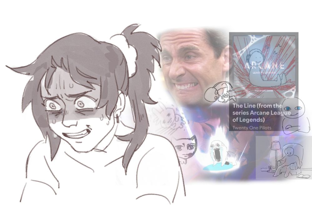 Self portrait of OP struggling to not talk about arcane while thinking about jayvik with silly mspaint memes