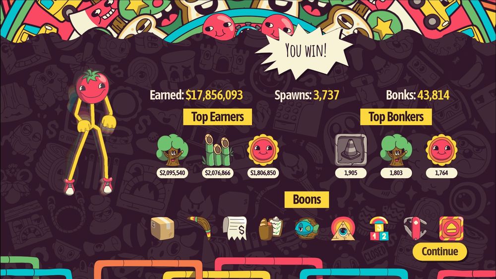 A screenshot from the victory screen of Ballionaire 