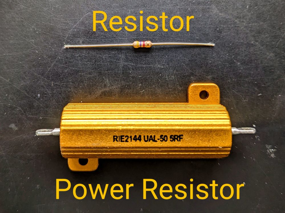 A regular eighth watt resistor and a 50 watt power resistor