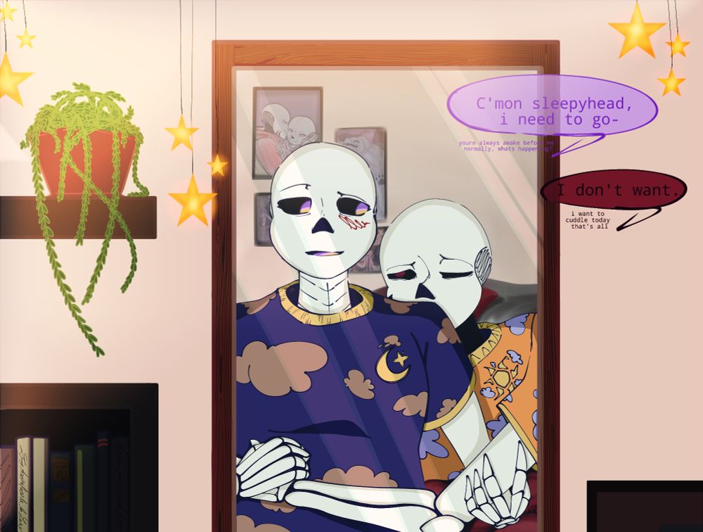 Astrée (A Nightmare child) is sleepy, holding Lisary (Dream/Cross child), her girlfriend from leaving their bed because he doesn't want her to go to work. He only wants cuddles, thats all ! 