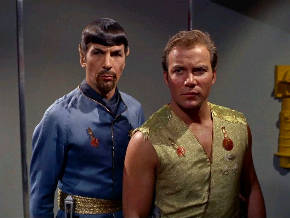 Spock with a goatee, and and Kirk in a deep-V vest in the Star Trek episode "Mirror, Mirror."