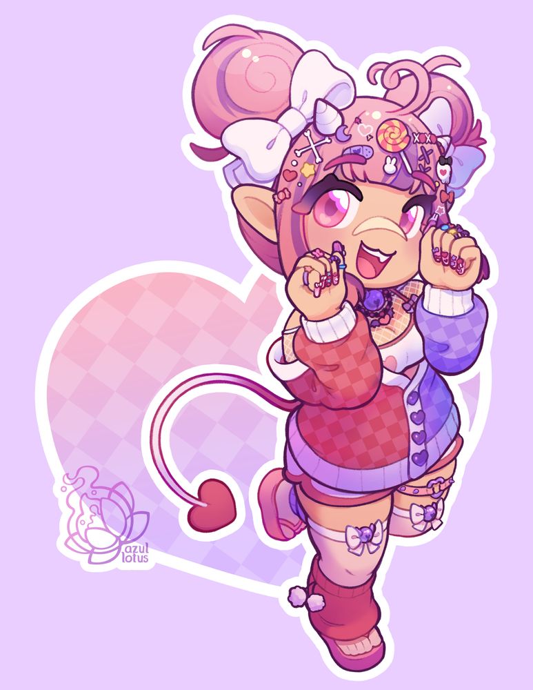 Decora model ironmouse posing showing off her nails with a big heart in the background