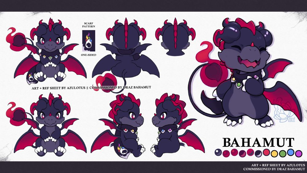 Mascot reference sheet art of Bahamut, elemental dragon in their default Fire form for drazbahamut.