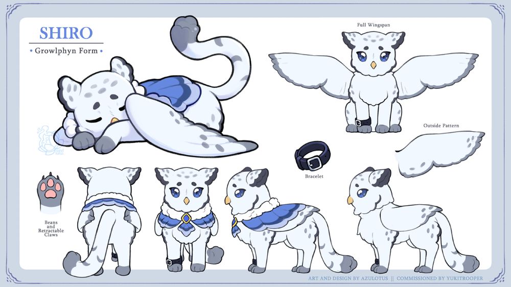 Mascot reference sheet art for Yukitrooper, a Growlphyn form version of their OC Shiro.