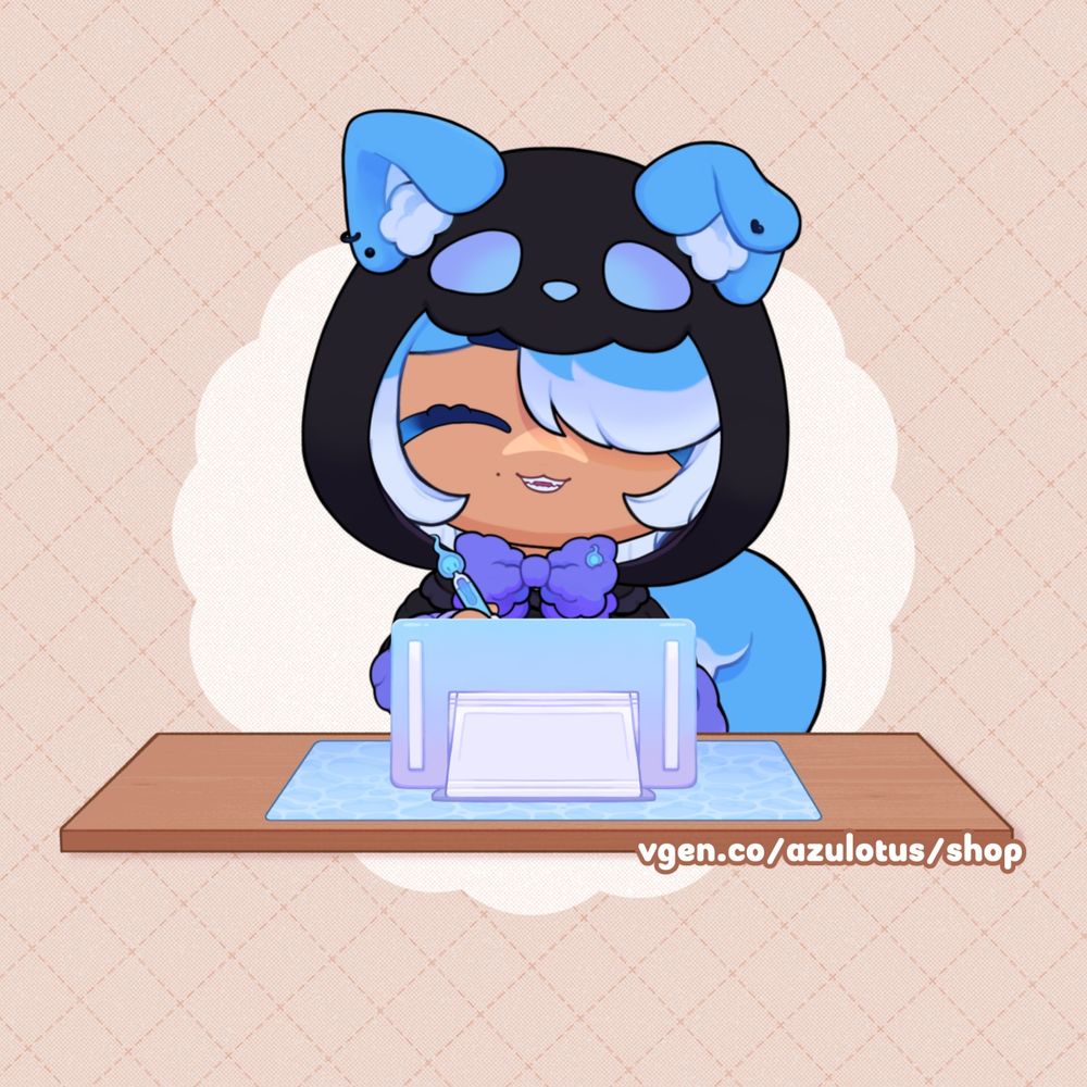 Promo image using my own vtuber and self made props to show what the desk could look like with decoration