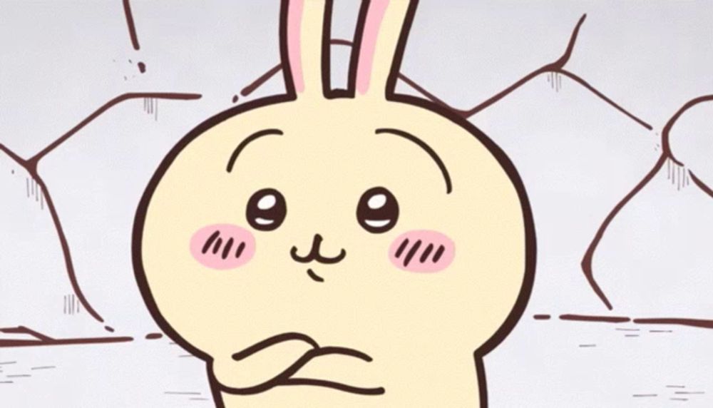 a cartoon drawing of a bunny with a surprised expression on its face