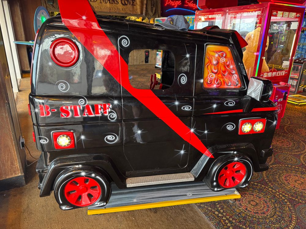 A kids ride in a van painted like the A Team van but they went with ‘B STAFF’ instead