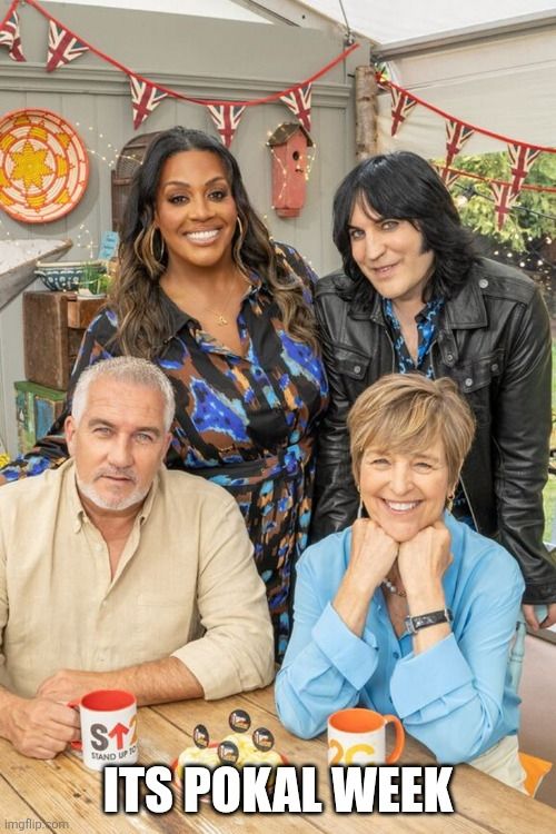 Great British Bake Off Hosts with the title "Its Pokal Week"