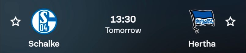 Schalke vs Hertha picture showing the game start at 1:30pm Central tomorrow