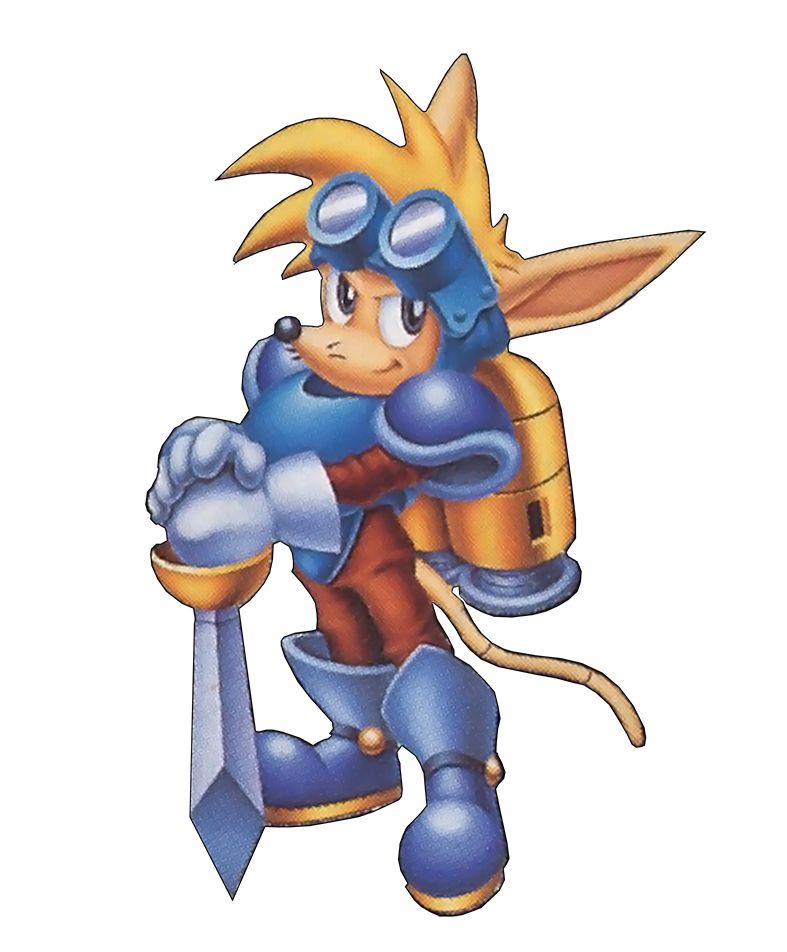 Sparkster as he appears in artwork for "Sparkster: Rocket Knight Adventures 2".
