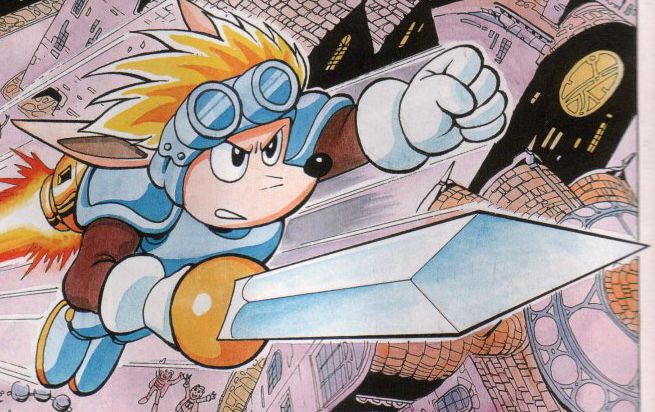 Sparkster as he appears in "Sparkster: Last of the Rocket Knights", a mini-comic series released in "Sonic the Comic" in 1995.