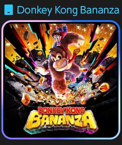 The Switch 2 game icon for "Donkey Kong Bananza", featuring the game logo on the bottom with "Donkey Kong" in red and "Bananza" in gold. Above the logo is Donkey Kong, depicted with his traditional brown fur and his red necktie, punching the ground as a young Pauline holds onto his necktie.