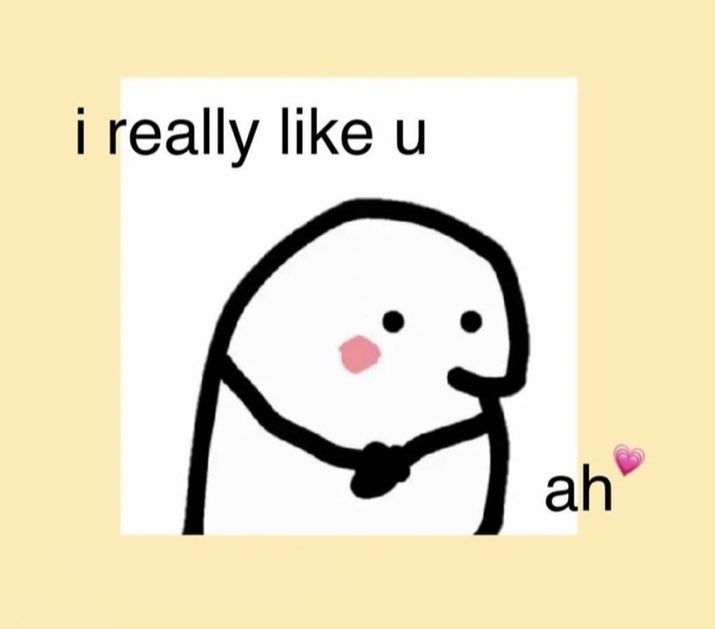 A blushing stick figure character with the caption "I really like you ah 🩷"