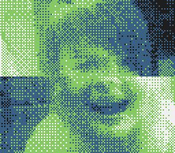 mashup of my neighbor on the top half and my sister, smiling, on the bottom half