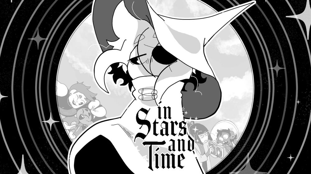 Isabeau, Mirabelle, Odile, and Bonnie in the background with Siffrin and the In Stars and Time logo in the foreground.