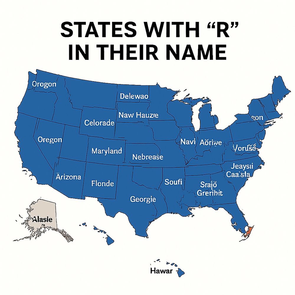 A map of the United States with nonsense state names, and a part of America's wang coloured with the same shades often seen on Waldo's attire.