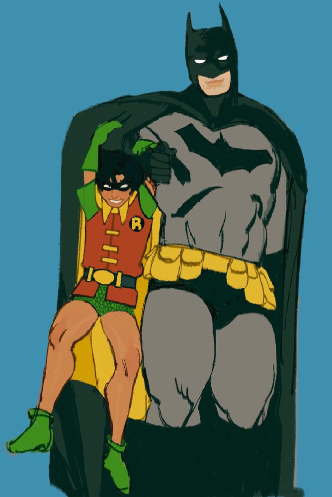 dick grayson as robin swinging on batmans arm :)