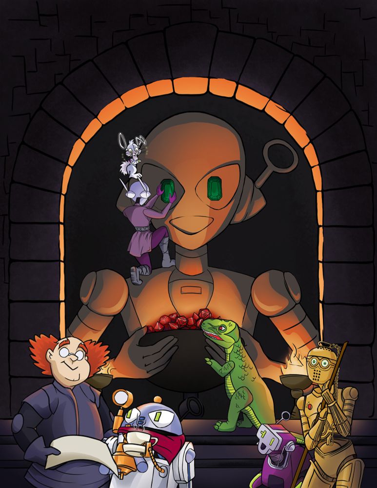 The 2025 Souvenir Guide cover illustration for CONvergence, a convention held July 3-6, 2025 in Minnesota. The cover is a take on the very first D&D Player's Handbook cover, featuring CONVergence mascots exploring a dungeon together.