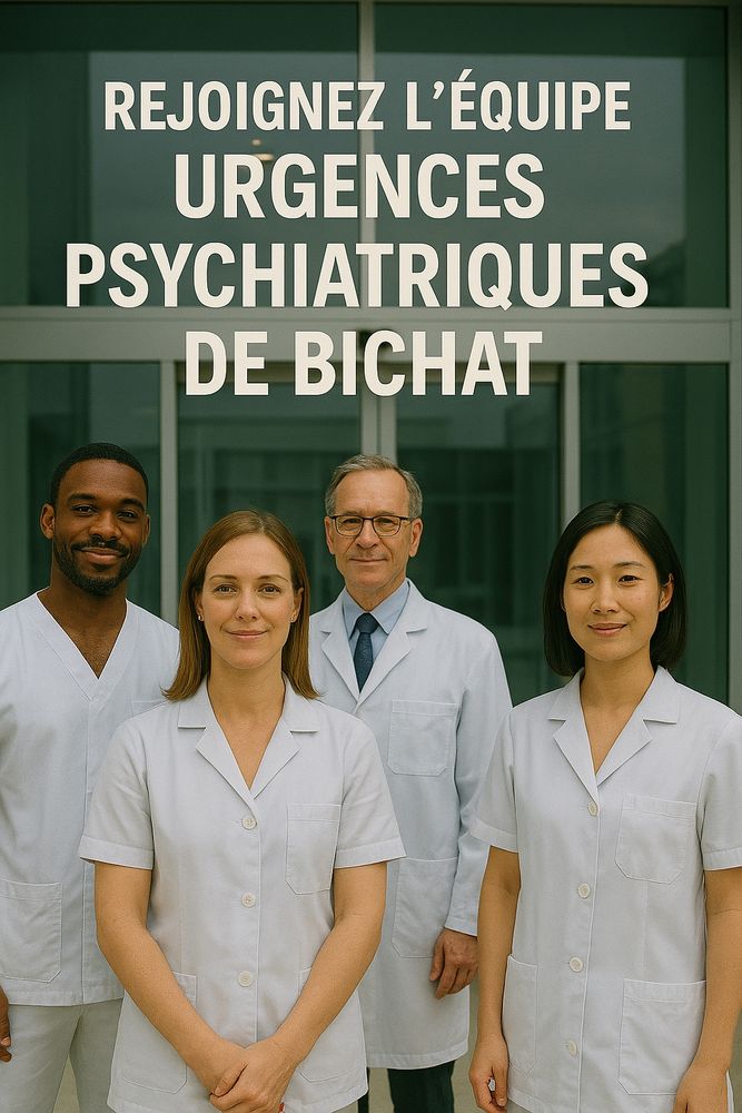 70% des personnes avec un trouble psychiatrique entrent dans les soins par les urgences !
Bichat est le pôle d’urgences psychiatriques du nord de Paris le plus important. 
L’équipe s’agrandit autour d’un nouveau projet ! Me contacter si intéressé.e svp 
[partagez]