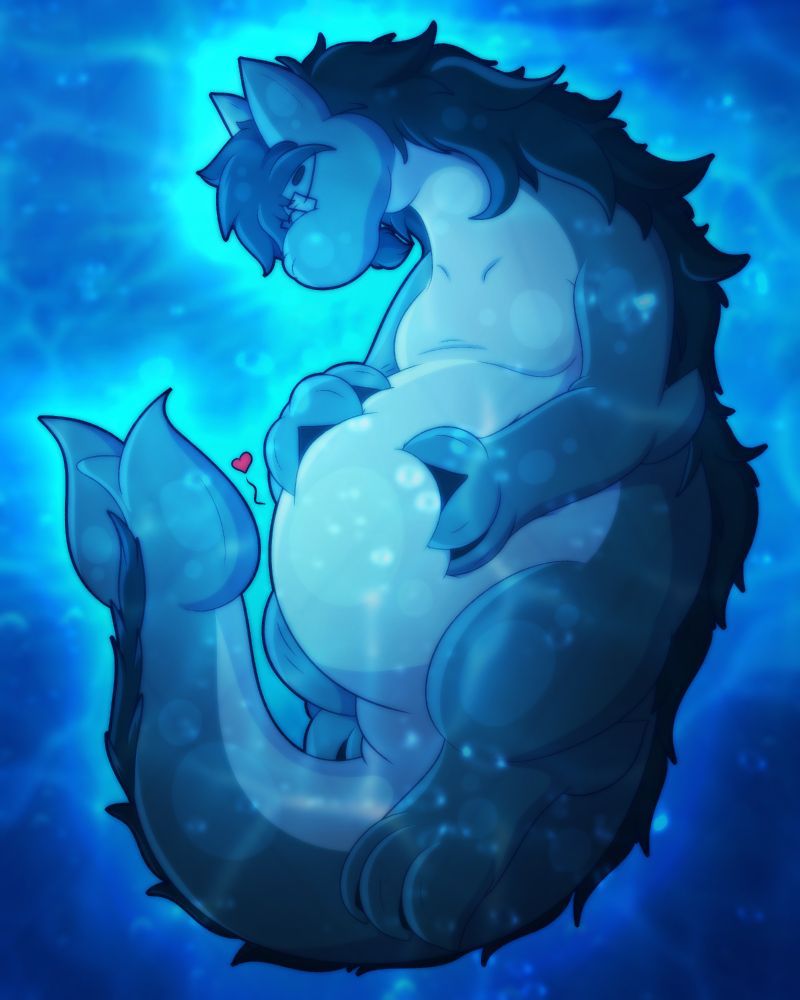 dragel in the ocean with a full tum