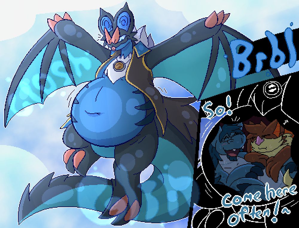 noivern in the sky with a dumb kobold and bat in their belly