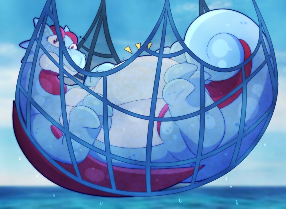 a salamence trapped in a fishing net, sporting a practically full belly.

i got lazy, am tired 