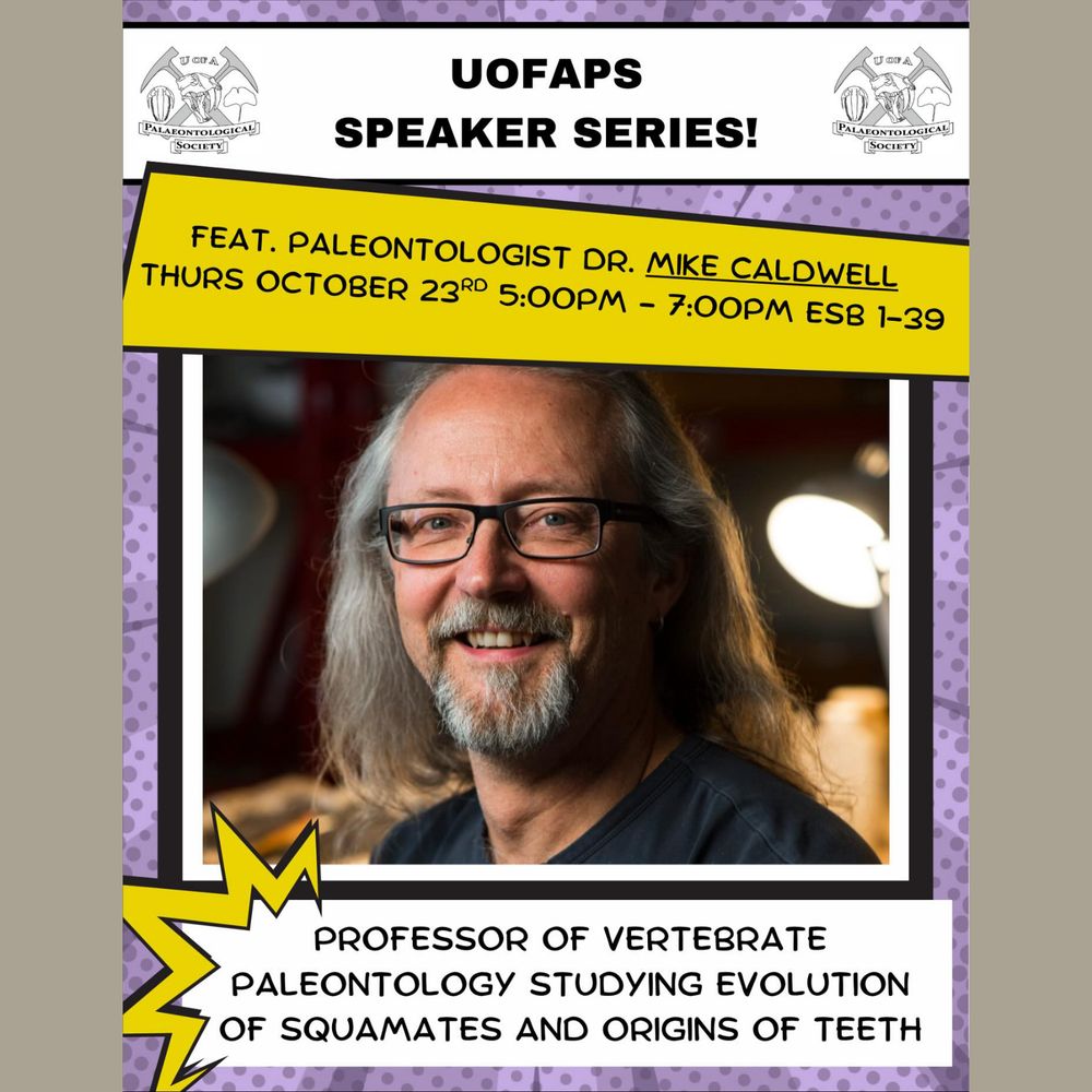 A poster describing the lecture by Dr. Caldwell. It's a large, well-lit photo of Dr. Caldwell, wearing glasses and with long white hair. Superimposed is text describing the time and place of the lecture.