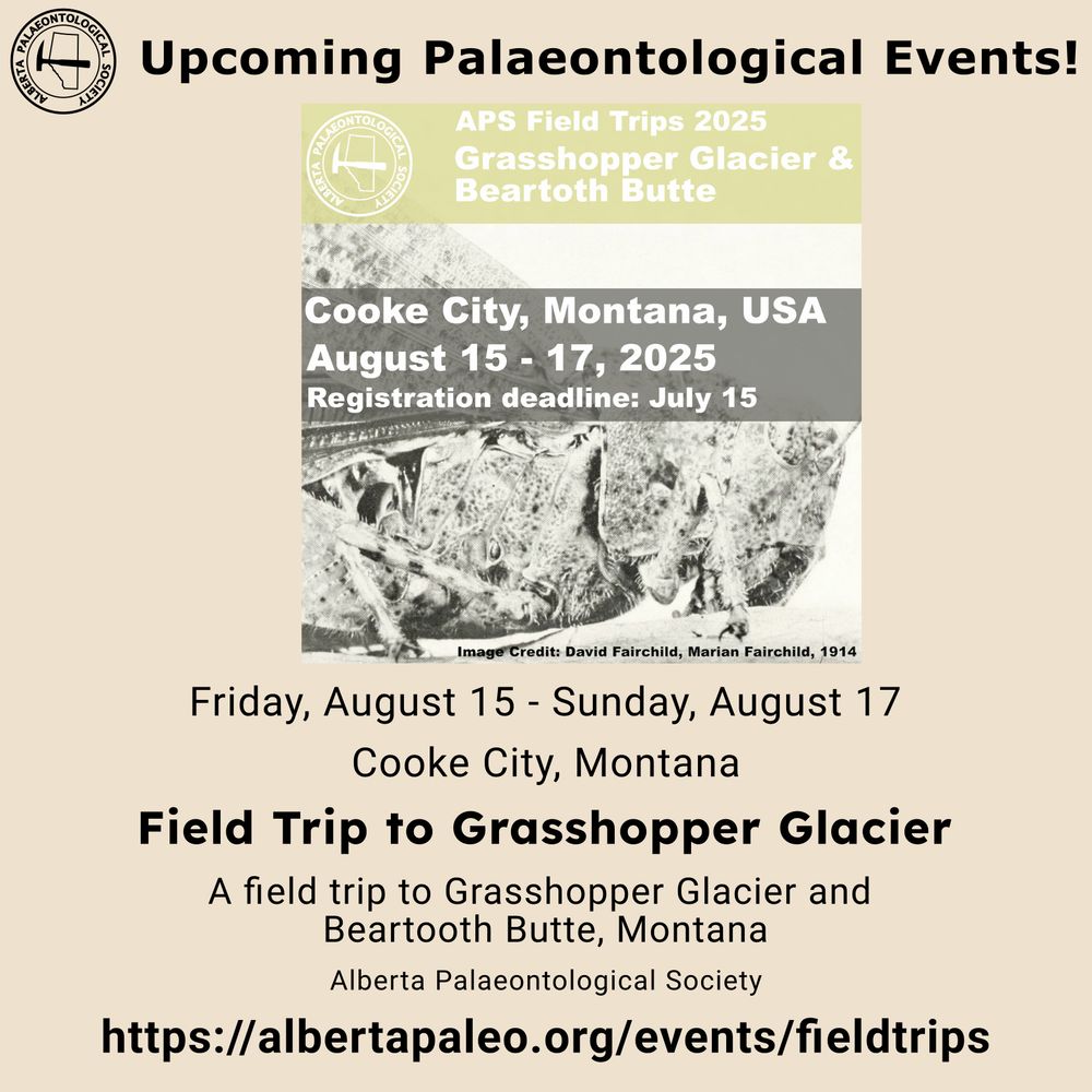 A description of the event on a poster. In the middle is a smaller image - a faded, folded old picture of a Rocky Mountain Locust head.