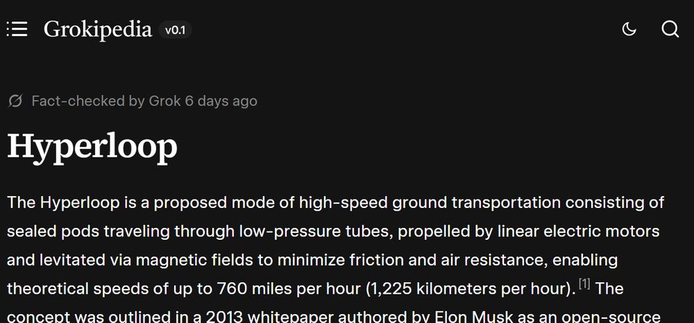 "Grokipedia' entry for Hyperloop