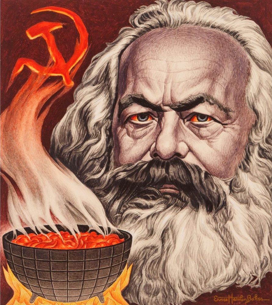 post taken from @propagandopolis on x/twitter;

Marx on the cover of Time magazine, 23 February 1948.

it shows a red eyes karl marx behind a bowl of what looks like lava, smoke is rising from the lava and forms a hammer and sickle 
