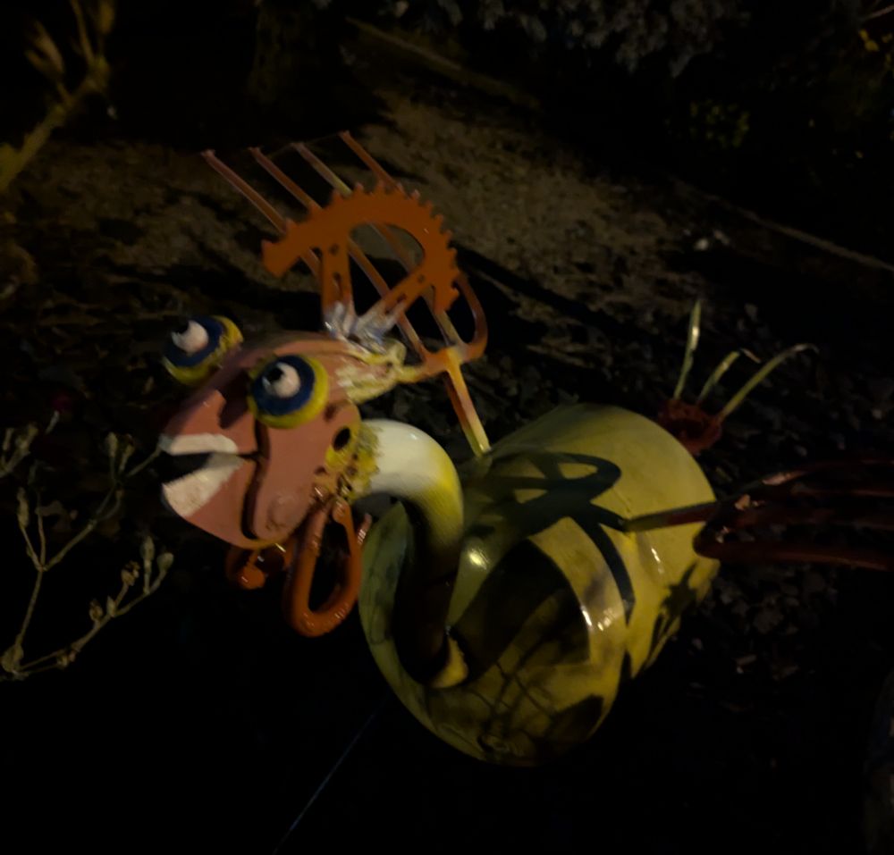 Rooster made of garden tools