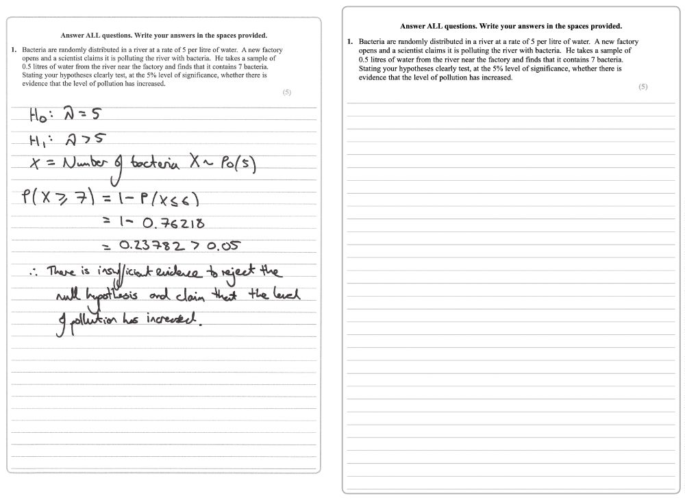 Question 1 from the 'Wrogn' paper. The same exam question is on both sides of the page, but on the left is a solution containing a mistake. The right side is blank to allow students to write their corrected answer.