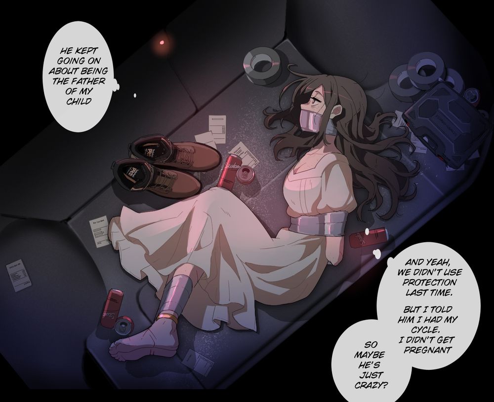 My fae girl Ollie, glamoured and tied up in the trunk of her would-be baby daddy.