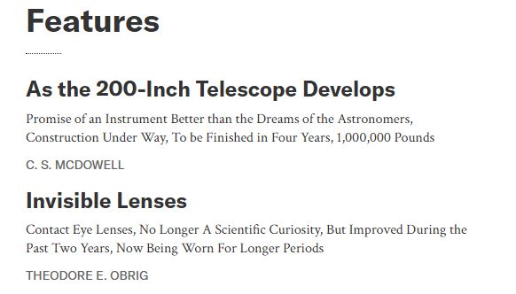 Features: 

as the 200-inch telescope develops

Invisible lenses