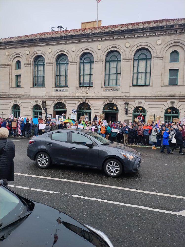 Protesters in front of the Federal building in bellingham, Washington