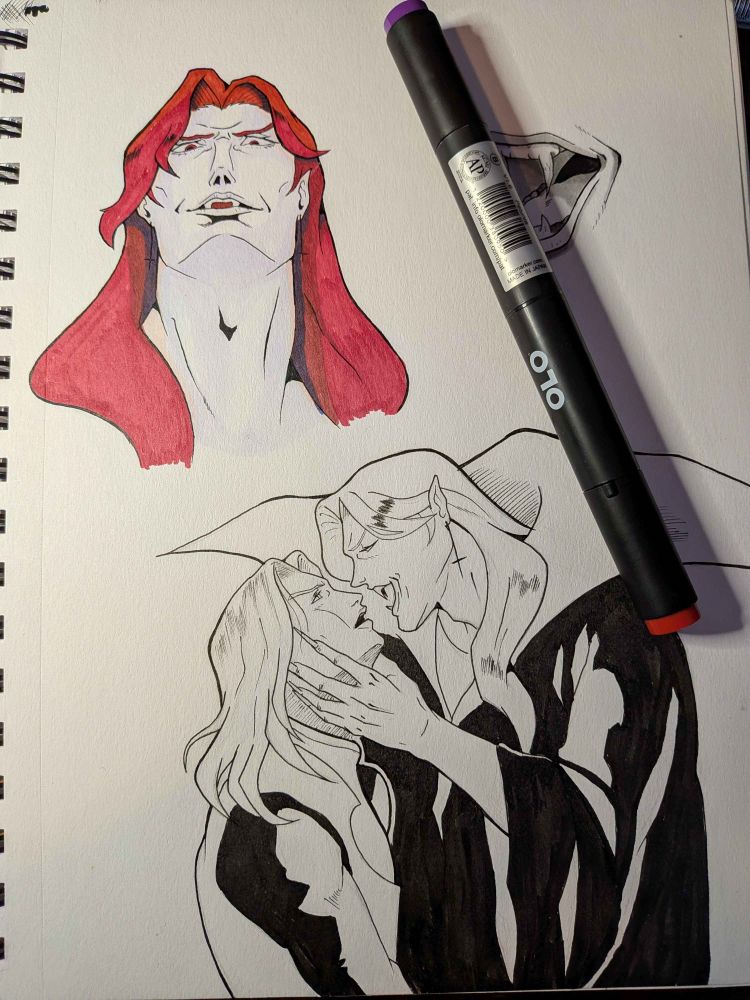 Sketchbook drawing of Walter Bernhard and Joachim Armster (bottom) Walter is in color at the top left.