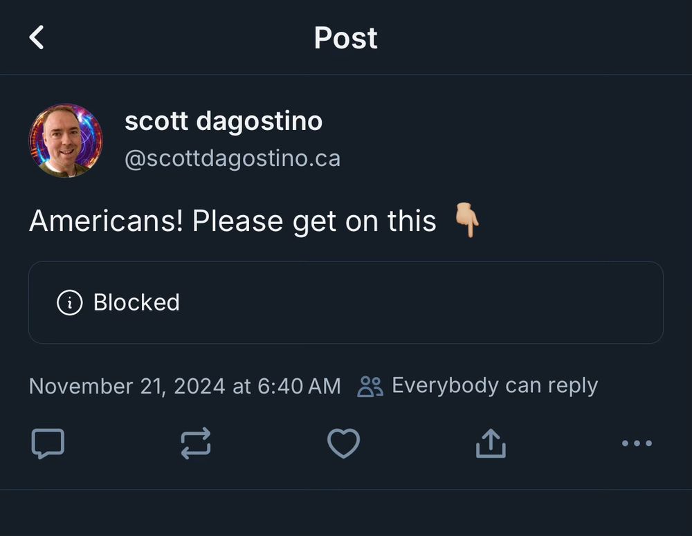 Picture of a dark screen with the word, blocked, on it. 