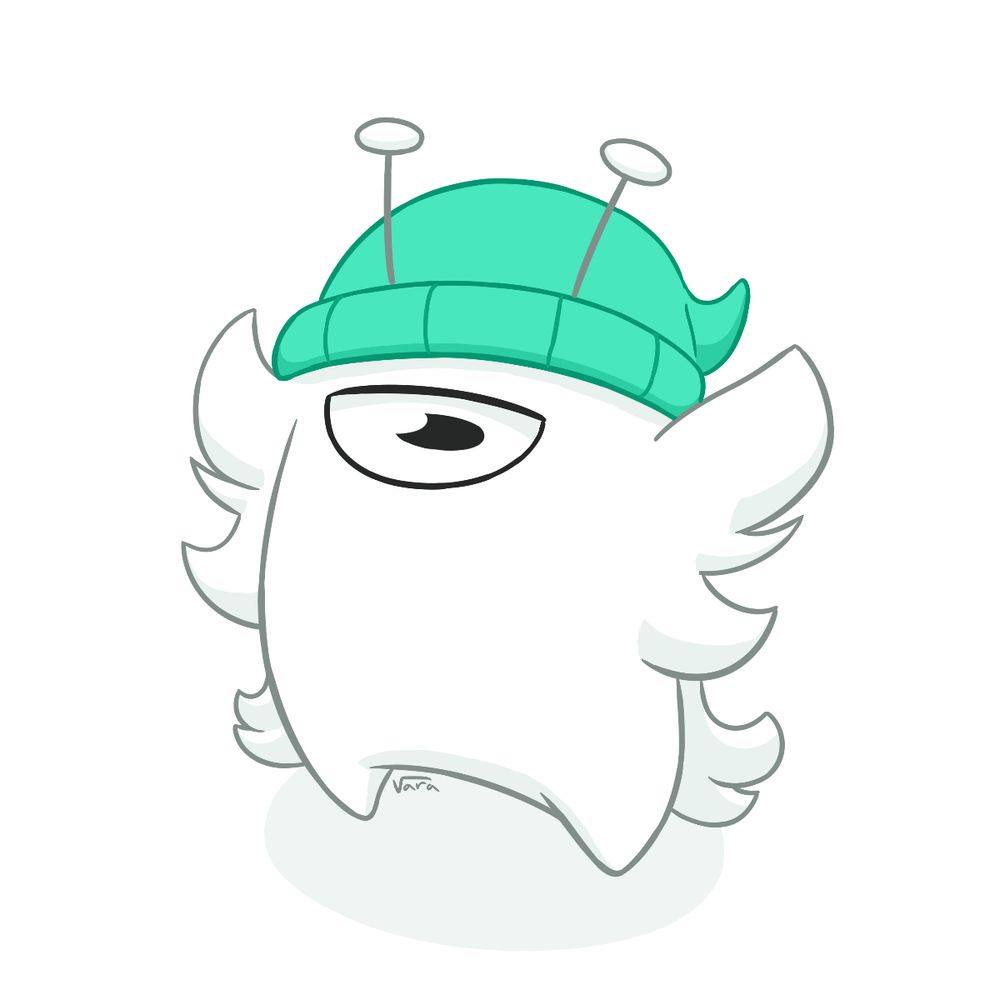 A small, hairy alien creature wearing a hat.